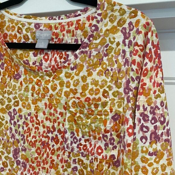 Chico Women's Classic Animal Print Cotton Modal Slub Pocket Tee, Size Large - Picture 6 of 9